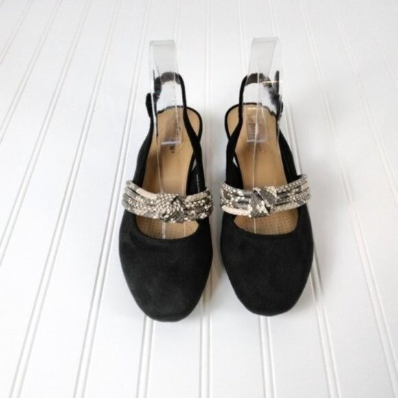 Comfortview Garland Round Toe Snakeskin Accent Slingback Shoe In Black Size 7WW - Picture 2 of 7